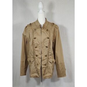 Zana Di Jeans Tan Khaki Military Studded Jacket Stand Collar Women‎ Size XL